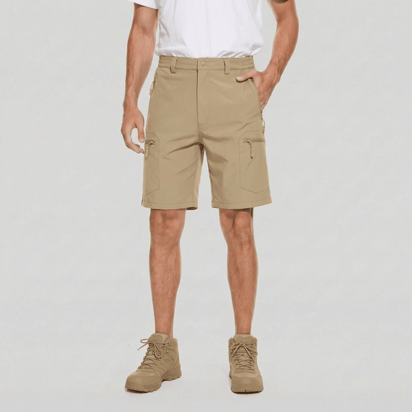 TACVASEN Khaki Utility Cargo Shorts 5 Zip Pockets