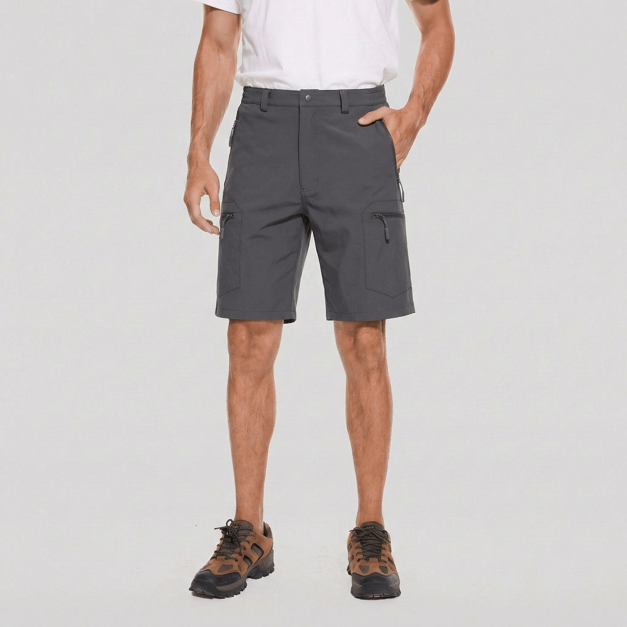 TACVASEN Dark Grey Utility Cargo Shorts 5 Zip Pockets