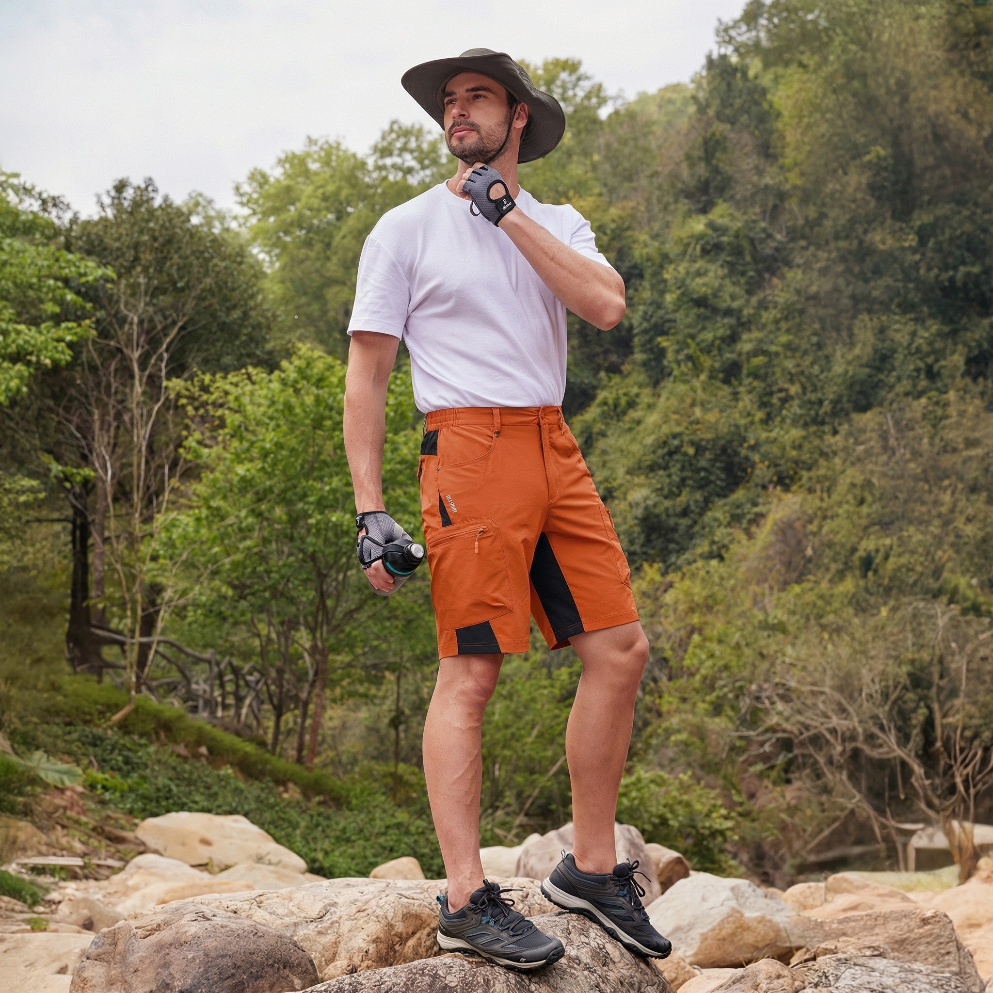 TACVASEN Orange Mens Utility Cargo Shorts Outdoor Hiking Shorts