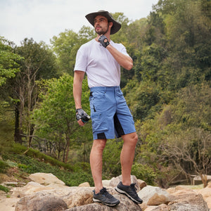 TACVASEN Blue Grey Mens Utility Cargo Shorts Outdoor Hiking Shorts