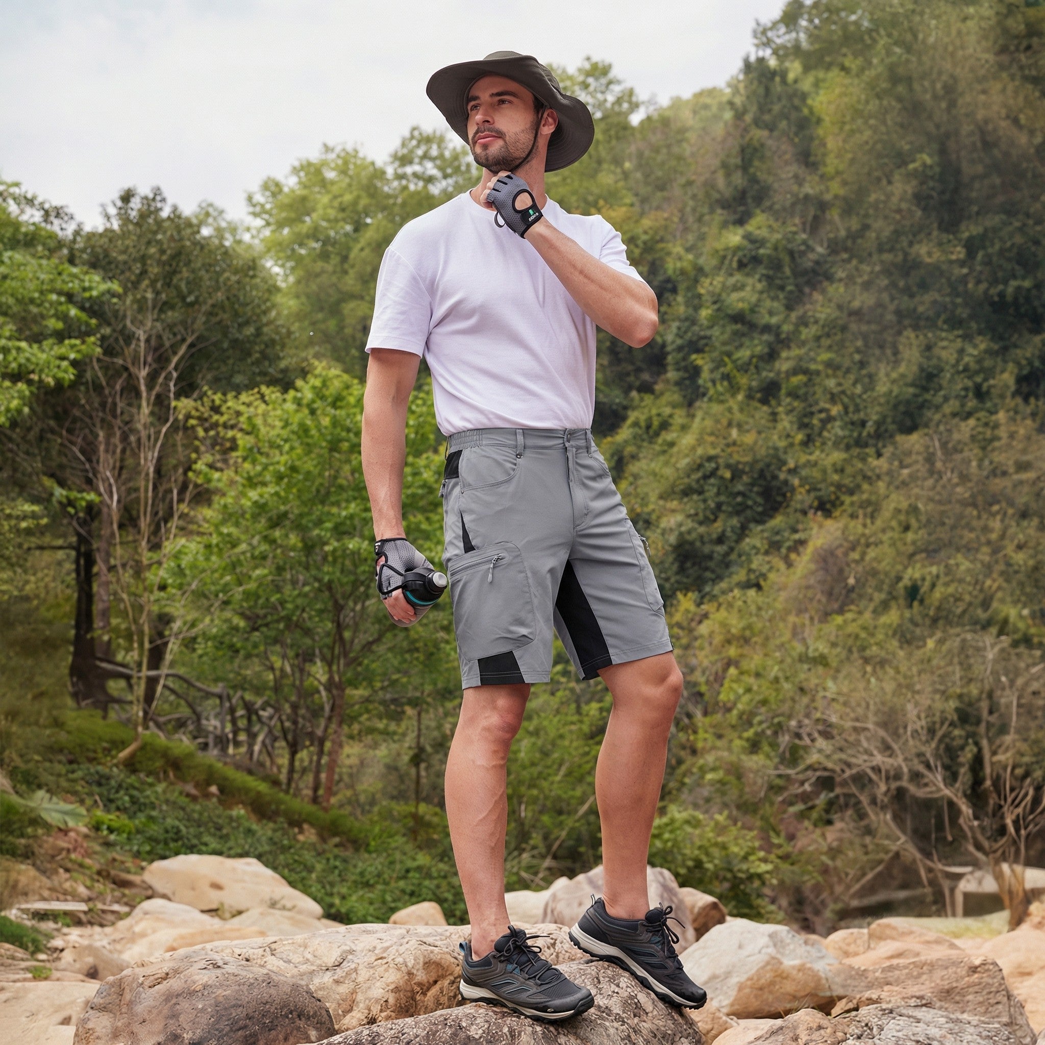 TACVASEN Light Grey Mens Utility Cargo Shorts Outdoor Hiking Shorts