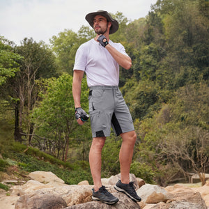 TACVASEN Light Grey Mens Utility Cargo Shorts Outdoor Hiking Shorts