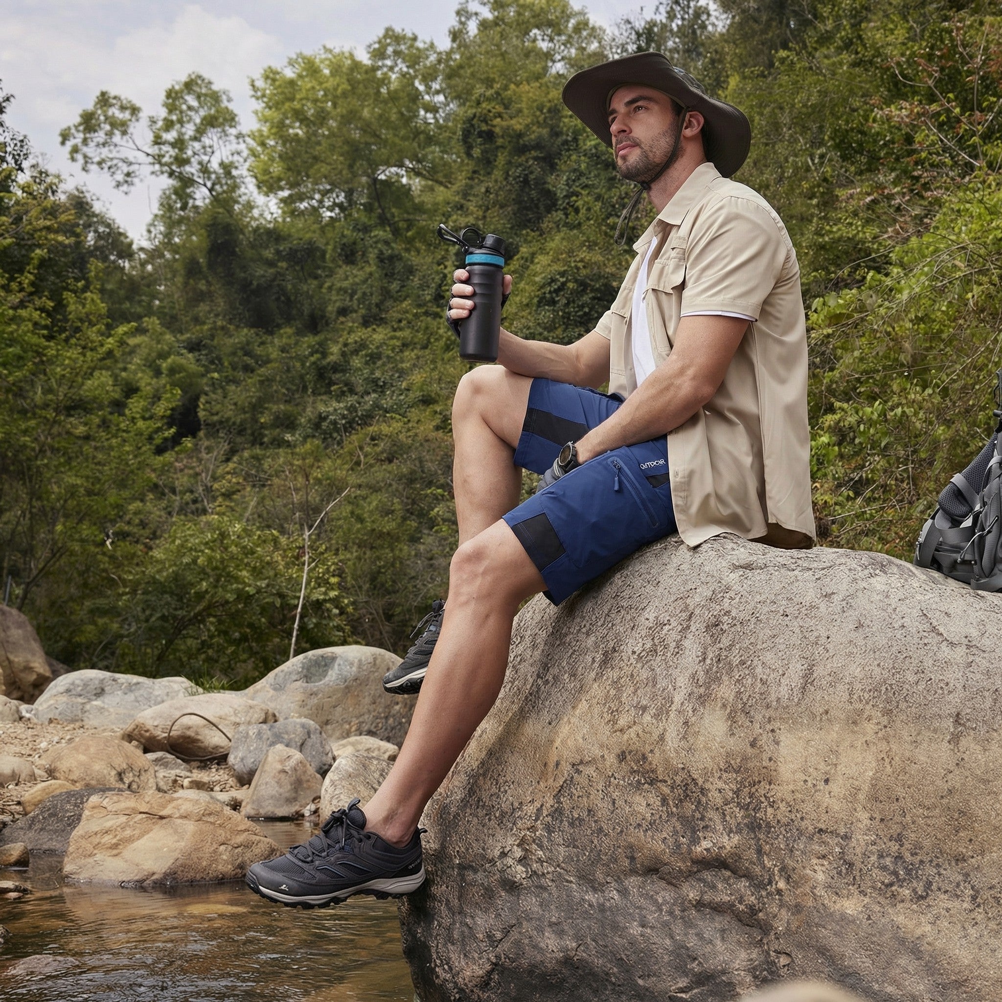 TACVASEN Royal Blue Mens Utility Cargo Shorts Outdoor Hiking Shorts