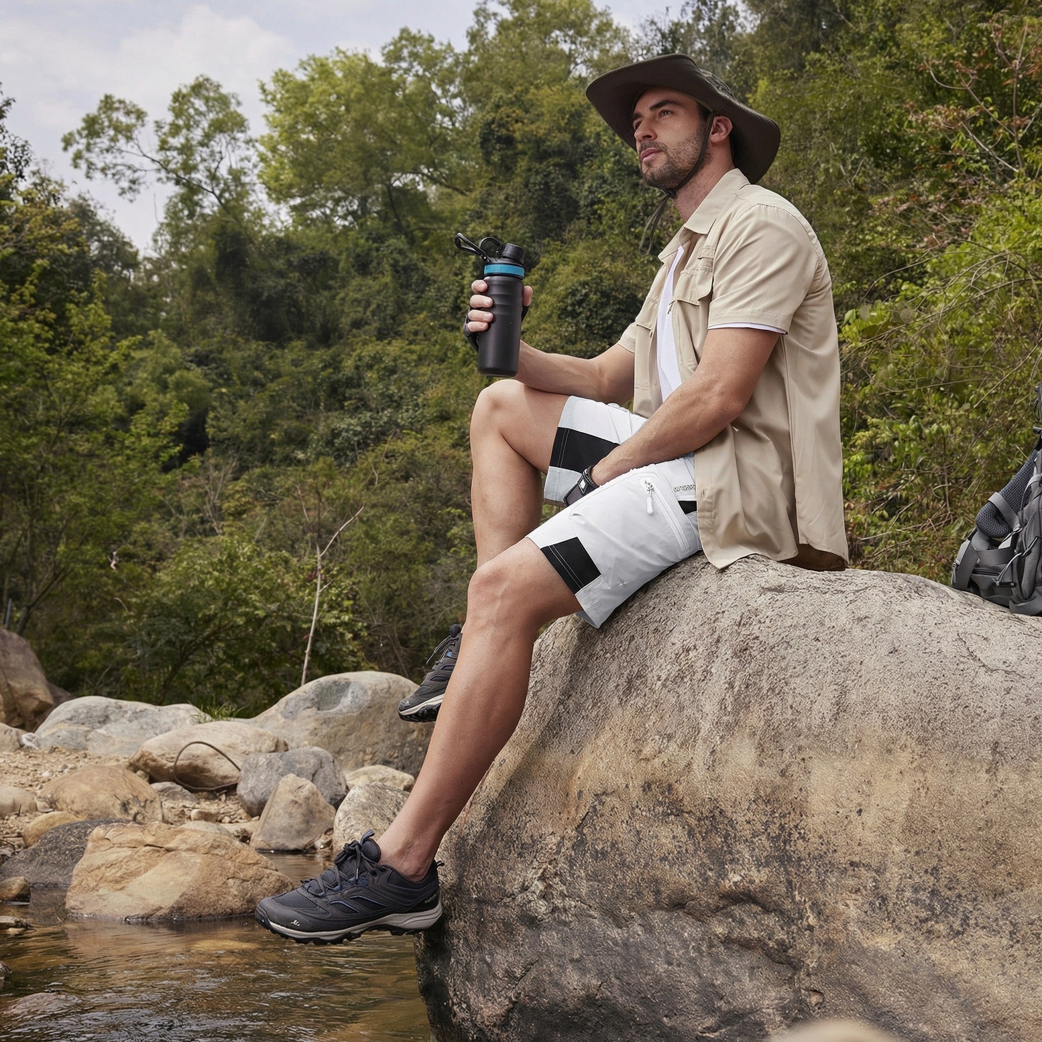 TACVASEN White Mens Utility Cargo Shorts Outdoor Hiking Shorts