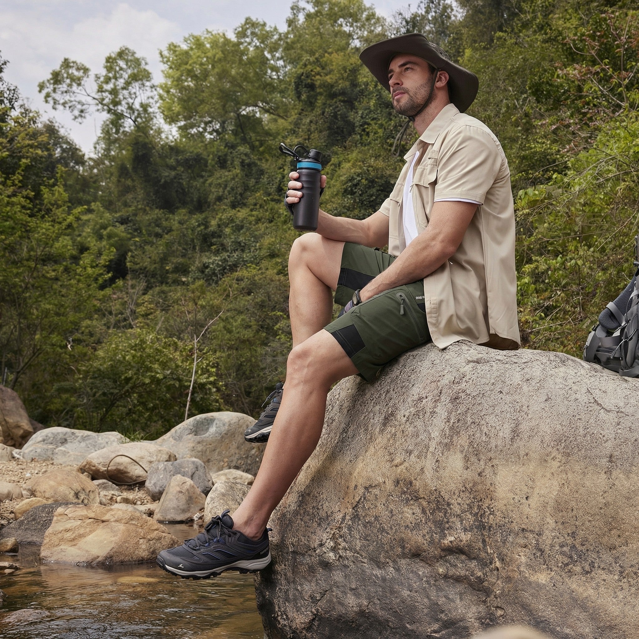 TACVASEN Army Green Mens Utility Cargo Shorts Outdoor Hiking Shorts