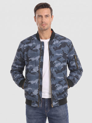 TACVASEN Grey Blue Camouflage Vintage Bomber Jacket Padded Lined Coat