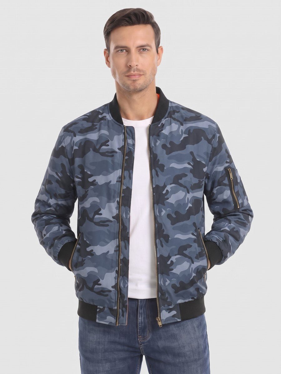 TACVASEN Grey Blue Camouflage Vintage Bomber Jacket Padded Lined Coat