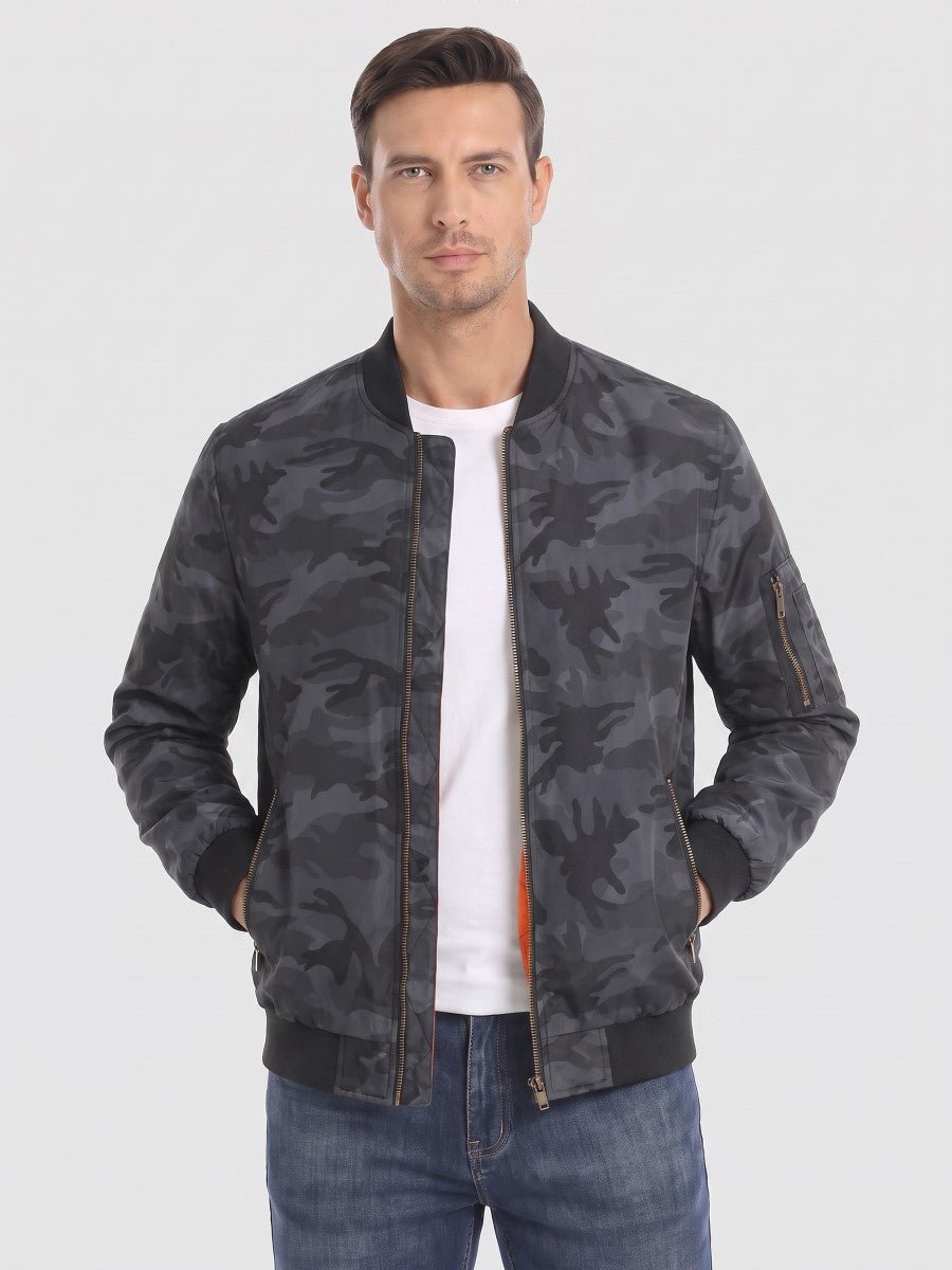 TACVASEN Black Camouflage Vintage Bomber Jacket Padded Lined Coat