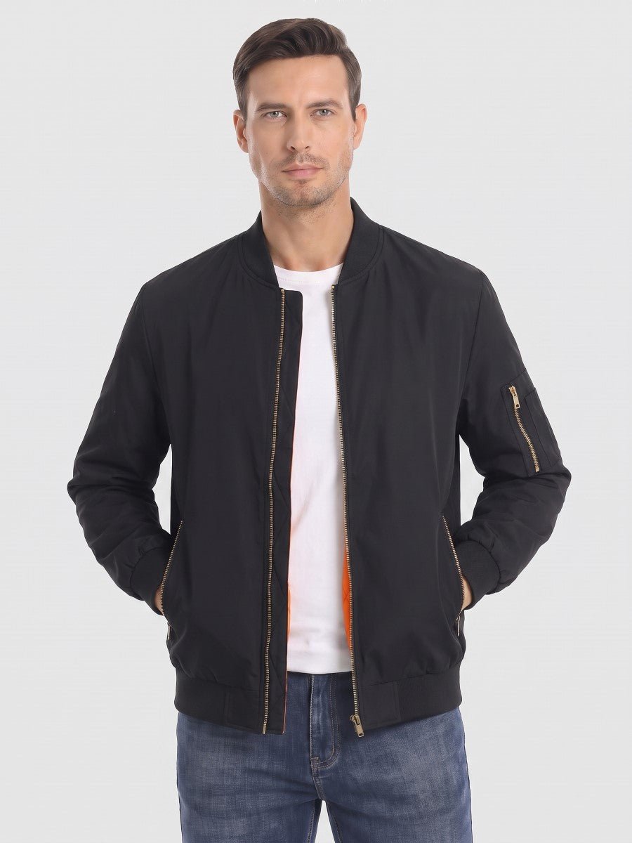 TACVASEN Black Vintage Bomber Jacket Padded Lined Coat