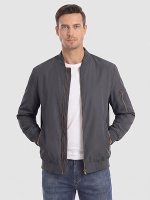 TACVASEN Dark Grey Vintage Bomber Jacket Padded Lined Coat