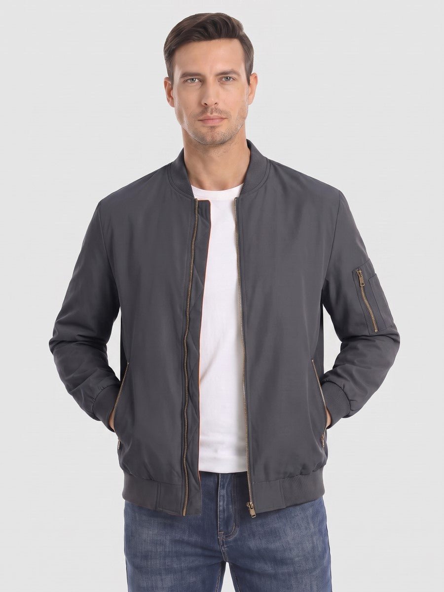 TACVASEN Dark Grey Vintage Bomber Jacket Padded Lined Coat