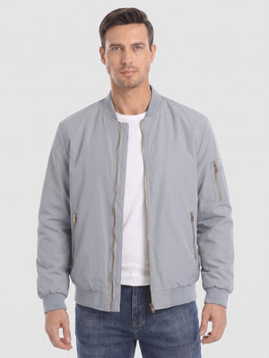 TACVASEN Light Grey Vintage Bomber Jacket Padded Lined Coat