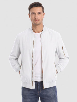 TACVASEN White Vintage Bomber Jacket Padded Lined Coat