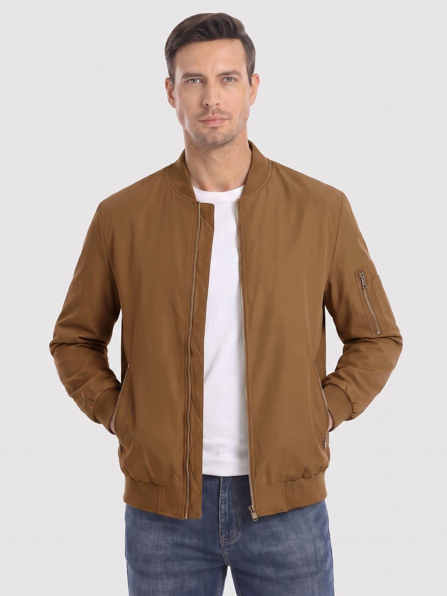 TACVASEN Brown Vintage Bomber Jacket Padded Lined Coat