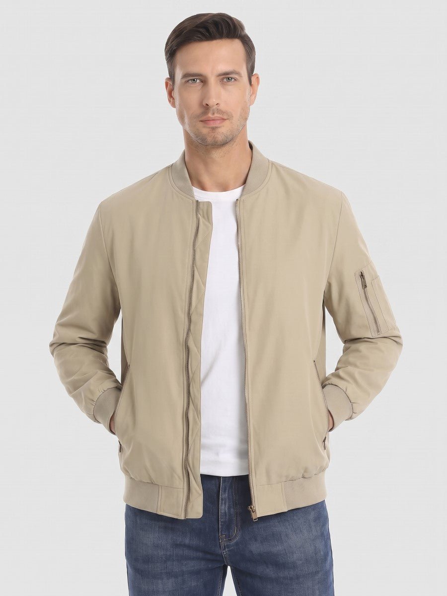 TACVASEN Khaki Vintage Bomber Jacket Padded Lined Coat