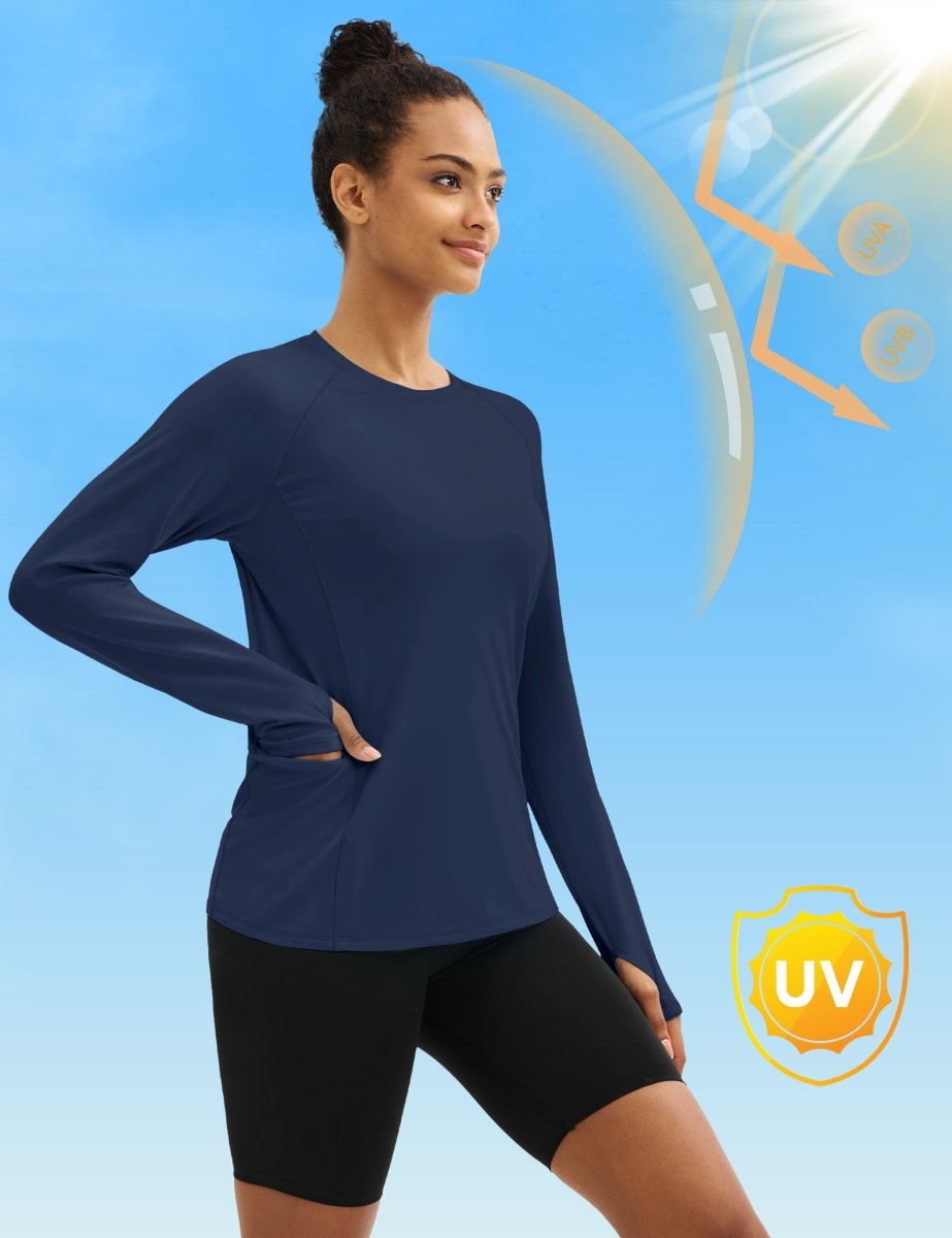 TACVASEN Navy Women Long Sleeve Athletic Yoga UPF 50+ Tops