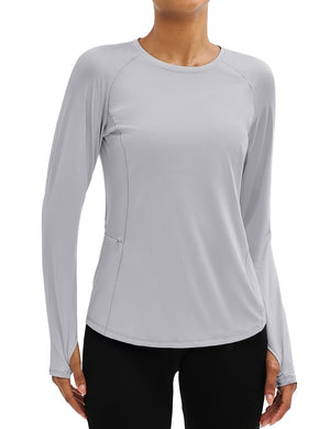 TACVASEN Bright Grey Women Long Sleeve Athletic Yoga UPF 50+ Tops