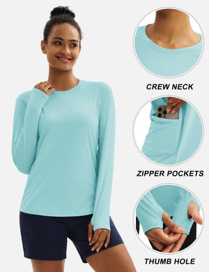 TACVASEN Light Lake Blue Women Long Sleeve Athletic Yoga UPF 50+ Tops