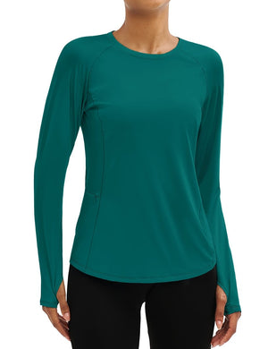 TACVASEN Emerald Green Women Long Sleeve Athletic Yoga UPF 50+ Tops