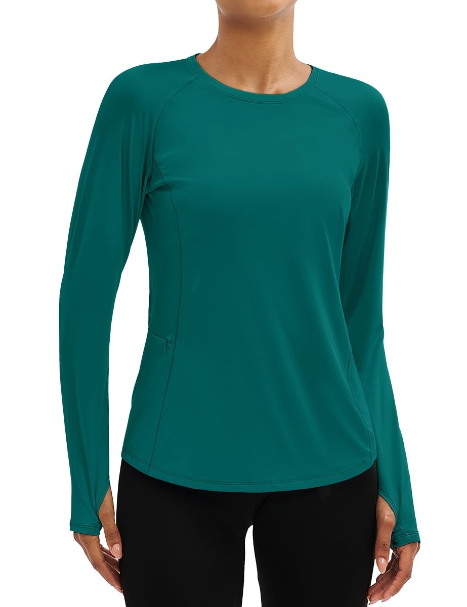 TACVASEN Emerald Green Women Long Sleeve Athletic Yoga UPF 50+ Tops