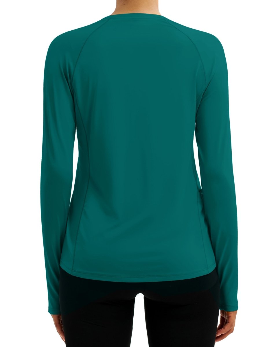 TACVASEN Emerald Green Women Long Sleeve Athletic Yoga UPF 50+ Tops