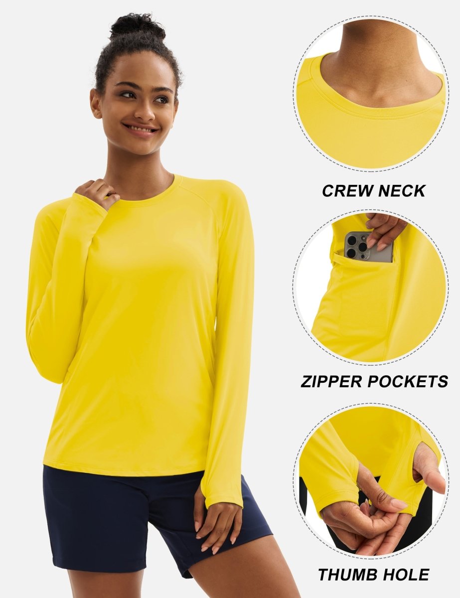 TACVASEN Bright Yellow Women Long Sleeve Athletic Yoga UPF 50+ Tops