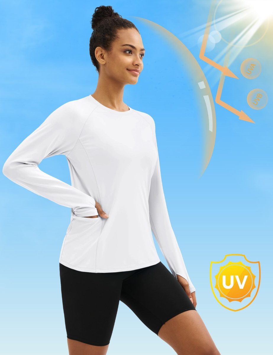 TACVASEN White Women Long Sleeve Athletic Yoga UPF 50+ Tops