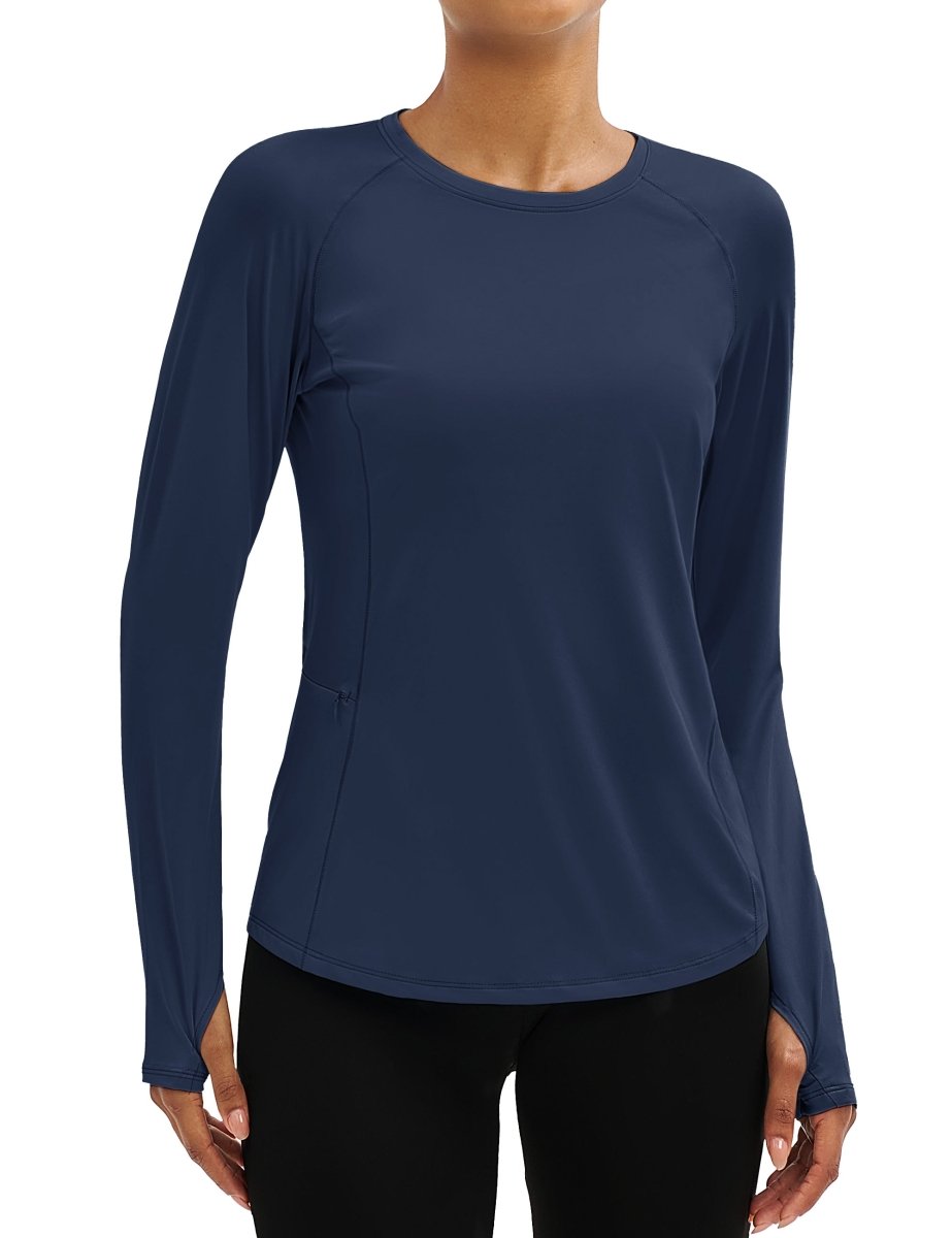 TACVASEN Navy Women Long Sleeve Athletic Yoga UPF 50+ Tops