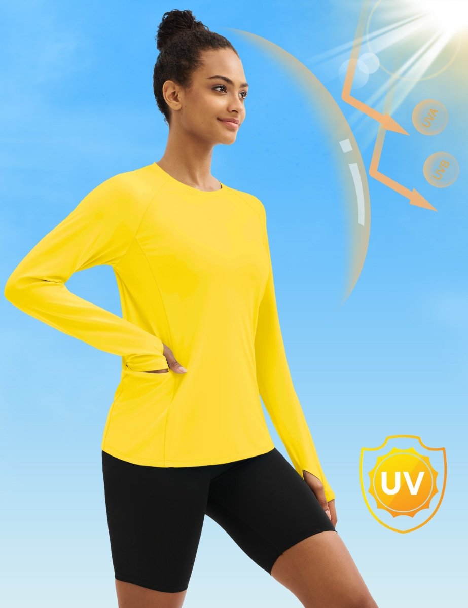 TACVASEN Bright Yellow Women Long Sleeve Athletic Yoga UPF 50+ Tops