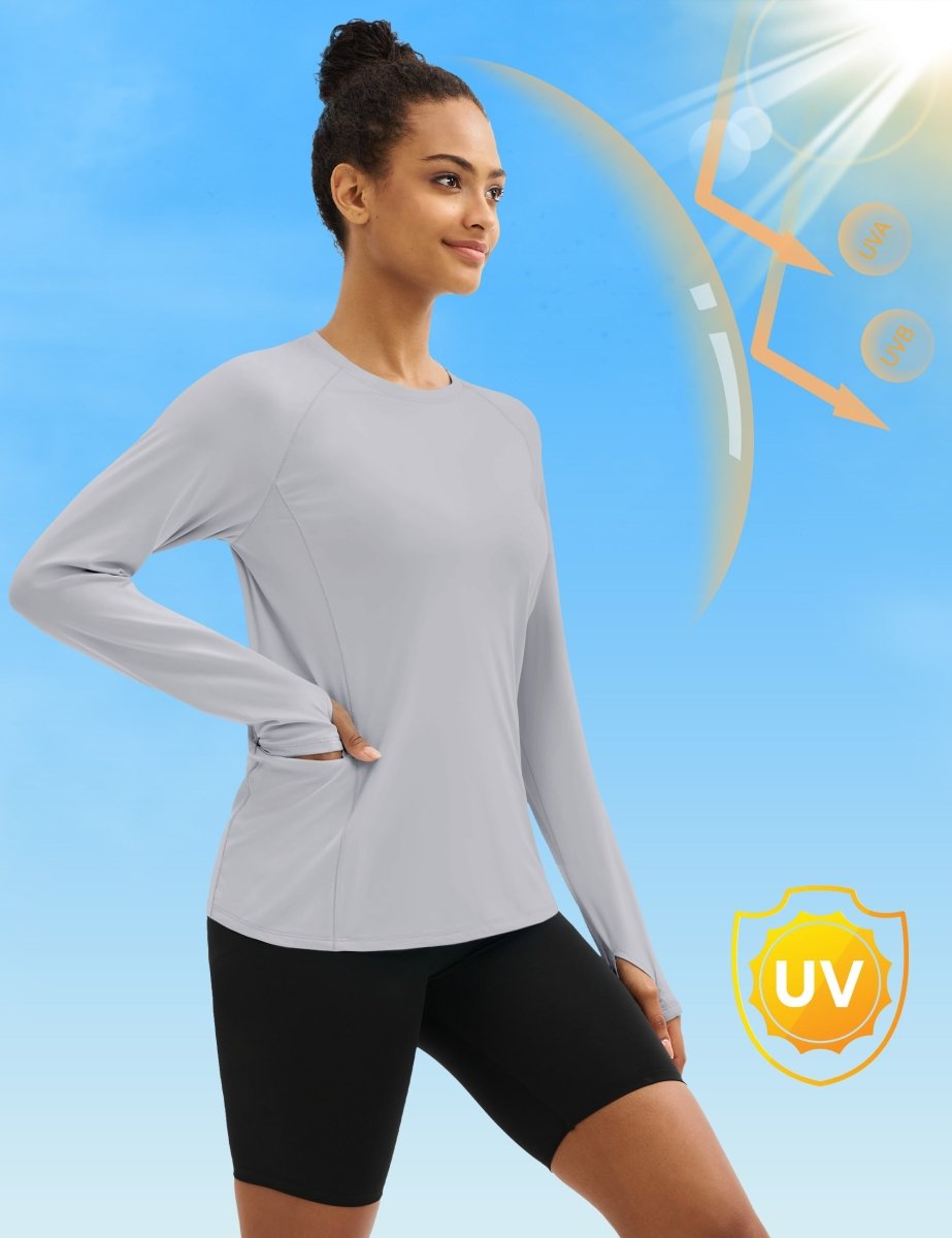 TACVASEN Bright Grey Women Long Sleeve Athletic Yoga UPF 50+ Tops