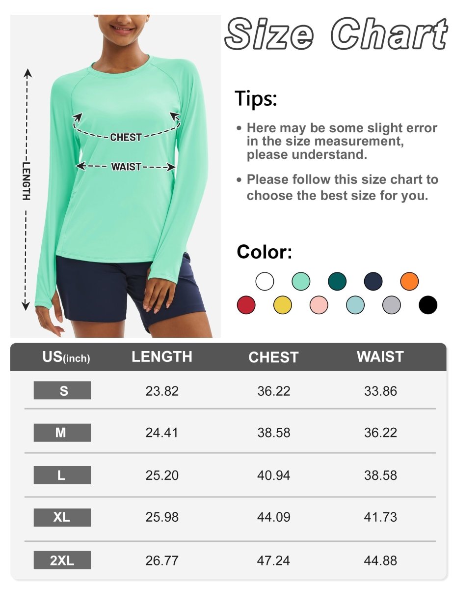 TACVASEN Mint Green Women Long Sleeve Athletic Yoga UPF 50+ Tops