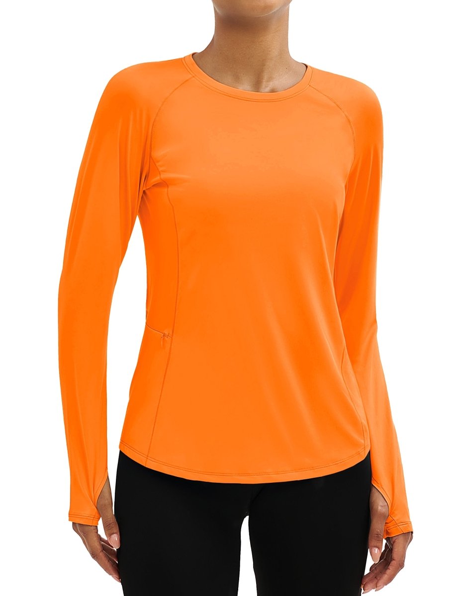 TACVASEN Orange Women Long Sleeve Athletic Yoga UPF 50+ Tops