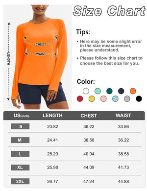 TACVASEN Orange Women Long Sleeve Athletic Yoga UPF 50+ Tops