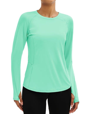 TACVASEN Mint Green Women Long Sleeve Athletic Yoga UPF 50+ Tops
