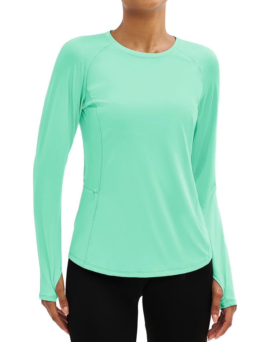 TACVASEN Mint Green Women Long Sleeve Athletic Yoga UPF 50+ Tops