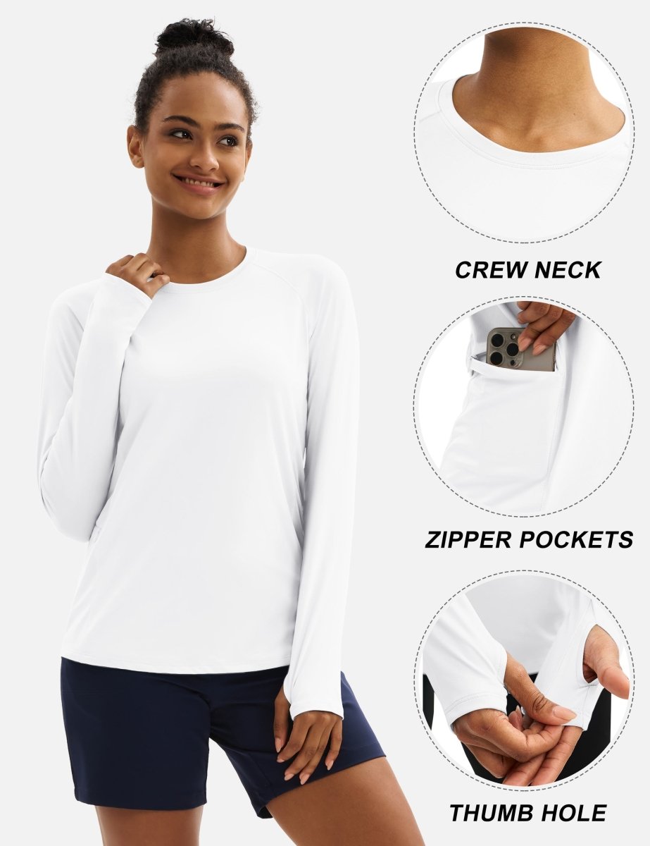 TACVASEN White Women Long Sleeve Athletic Yoga UPF 50+ Tops