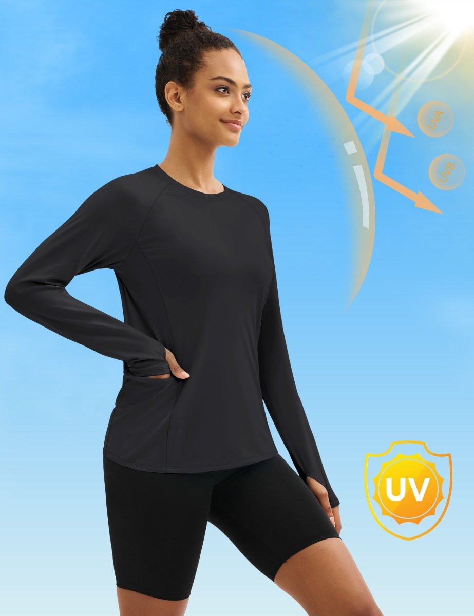 TACVASEN Black Women Long Sleeve Athletic Yoga UPF 50+ Tops