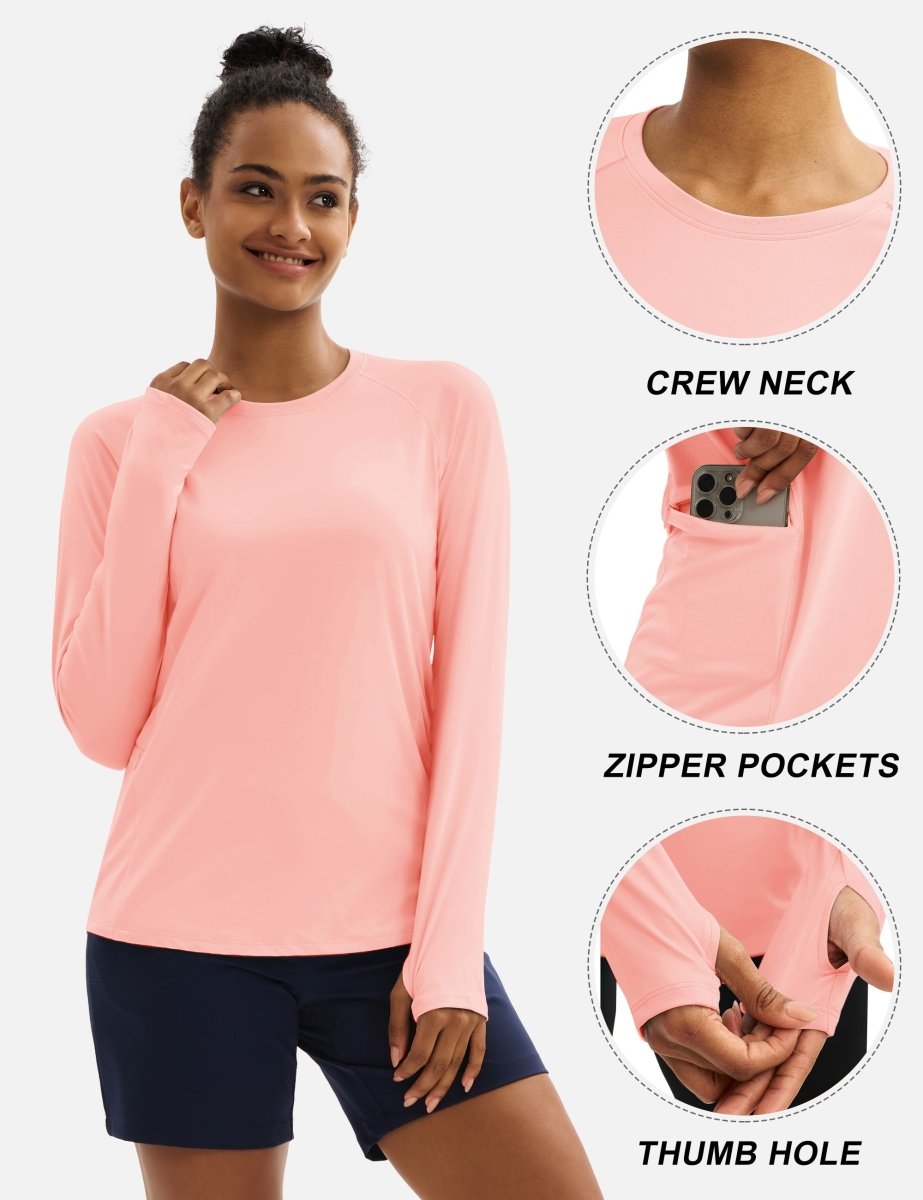 TACVASEN Light Pink Women Long Sleeve Athletic Yoga UPF 50+ Tops