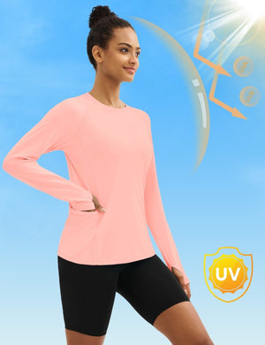 TACVASEN Light Pink Women Long Sleeve Athletic Yoga UPF 50+ Tops