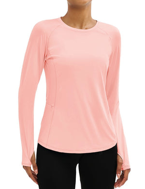 TACVASEN Light Pink Women Long Sleeve Athletic Yoga UPF 50+ Tops