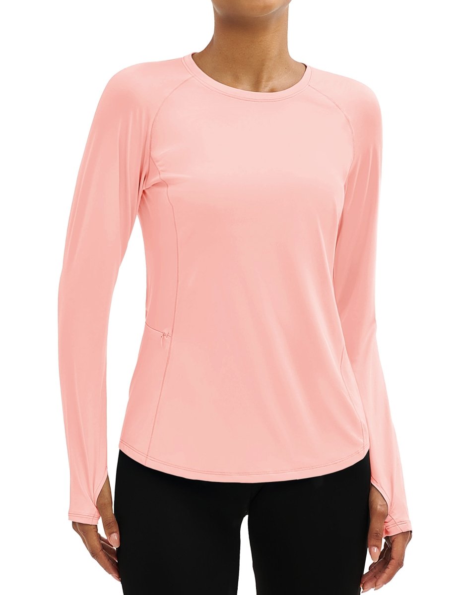 TACVASEN Light Pink Women Long Sleeve Athletic Yoga UPF 50+ Tops