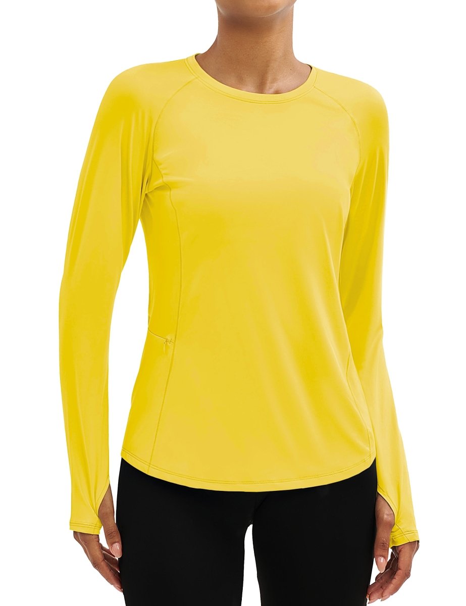 TACVASEN Bright Yellow Women Long Sleeve Athletic Yoga UPF 50+ Tops