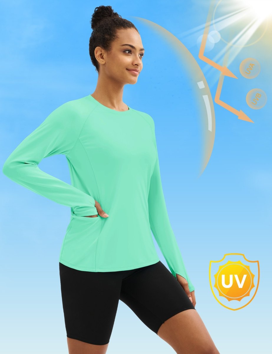 TACVASEN Mint Green Women Long Sleeve Athletic Yoga UPF 50+ Tops