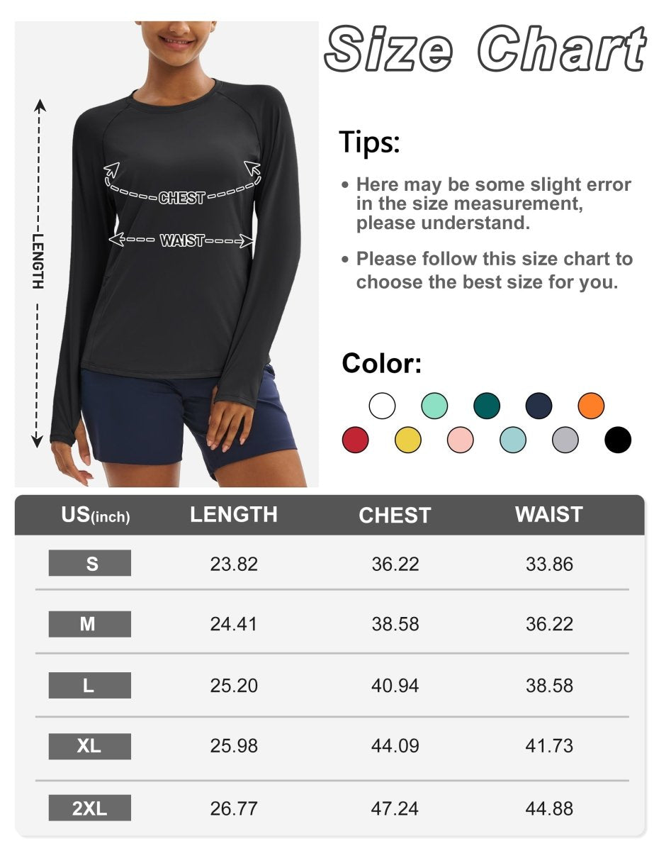 TACVASEN Black Women Long Sleeve Athletic Yoga UPF 50+ Tops