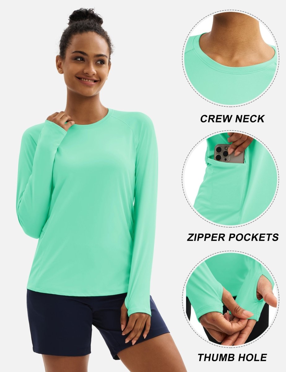 TACVASEN Mint Green Women Long Sleeve Athletic Yoga UPF 50+ Tops