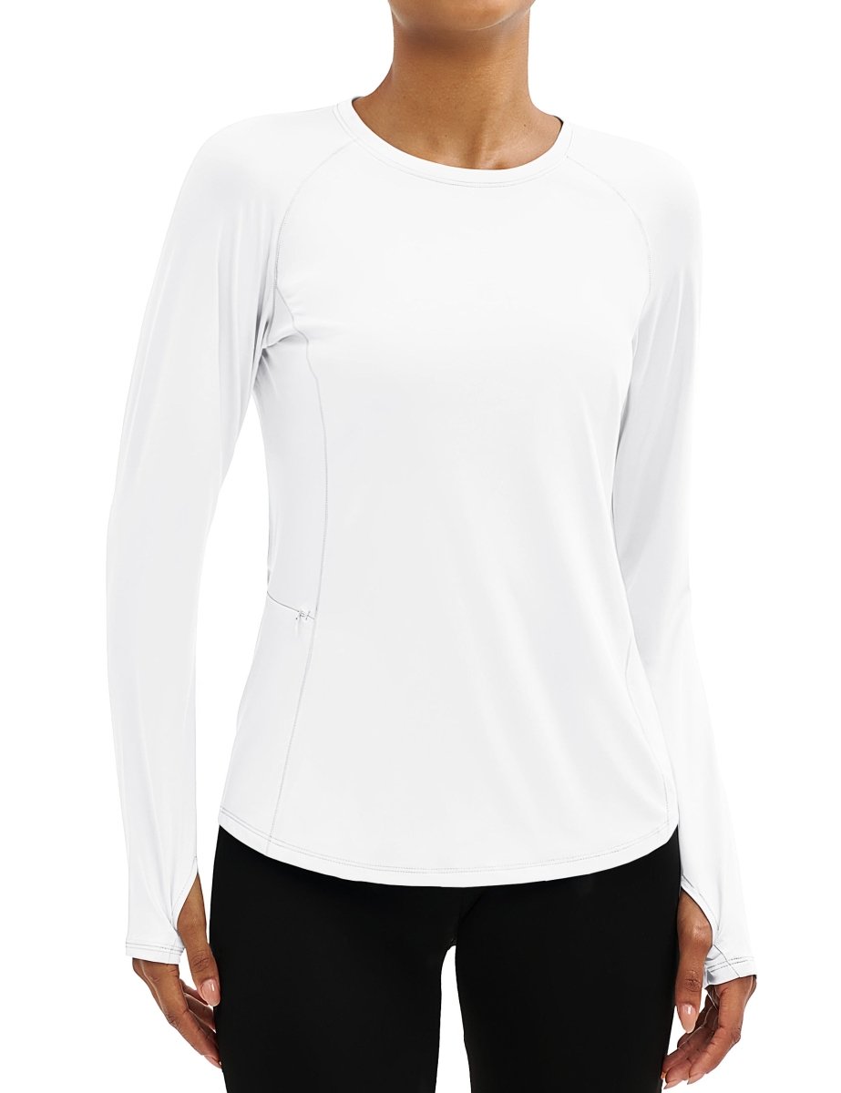 TACVASEN White Women Long Sleeve Athletic Yoga UPF 50+ Tops