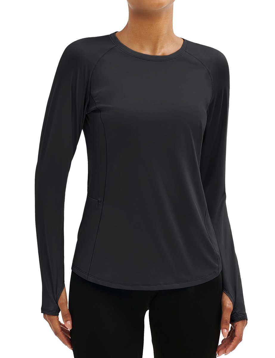 TACVASEN Black Women Long Sleeve Athletic Yoga UPF 50+ Tops