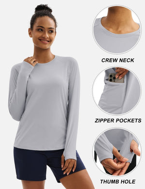 TACVASEN Bright Grey Women Long Sleeve Athletic Yoga UPF 50+ Tops