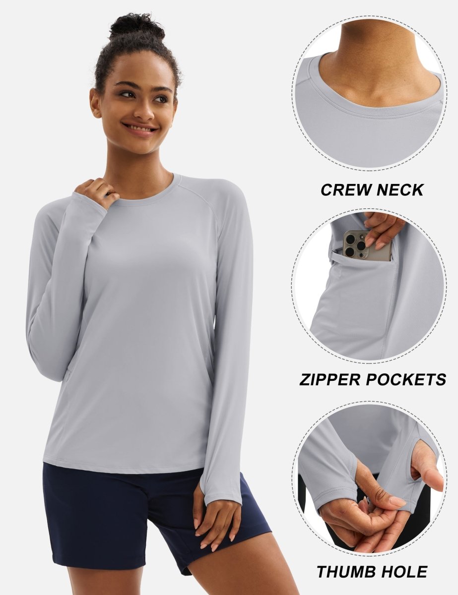 TACVASEN Bright Grey Women Long Sleeve Athletic Yoga UPF 50+ Tops