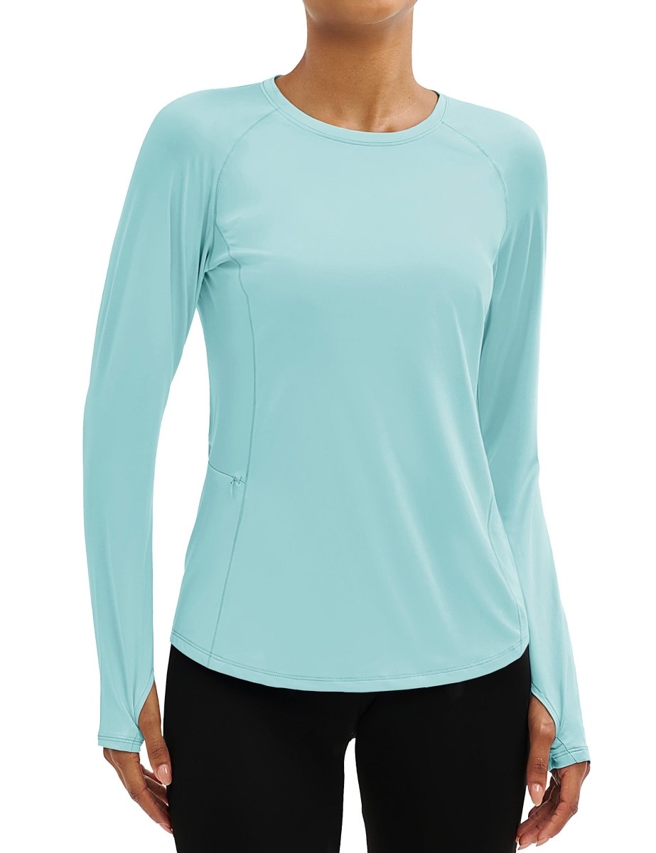 TACVASEN Light Lake Blue Women Long Sleeve Athletic Yoga UPF 50+ Tops